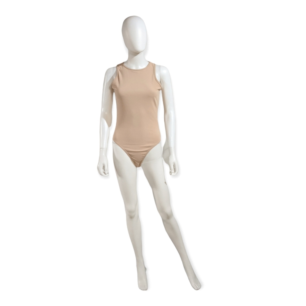 MISSGUIDED Tall Ribbed Racer Back Bodysuit Sand 6